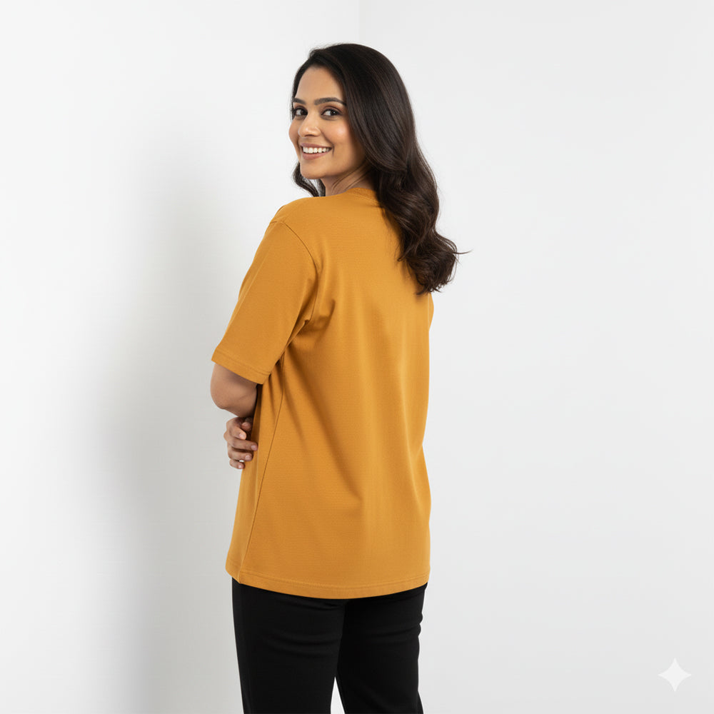Yoga Clock- Mustard Yellow Round Neck Yoga T-shirt