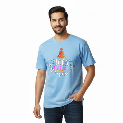 Yoga Superpower- Sky Blue Round Neck Yoga T-shirt