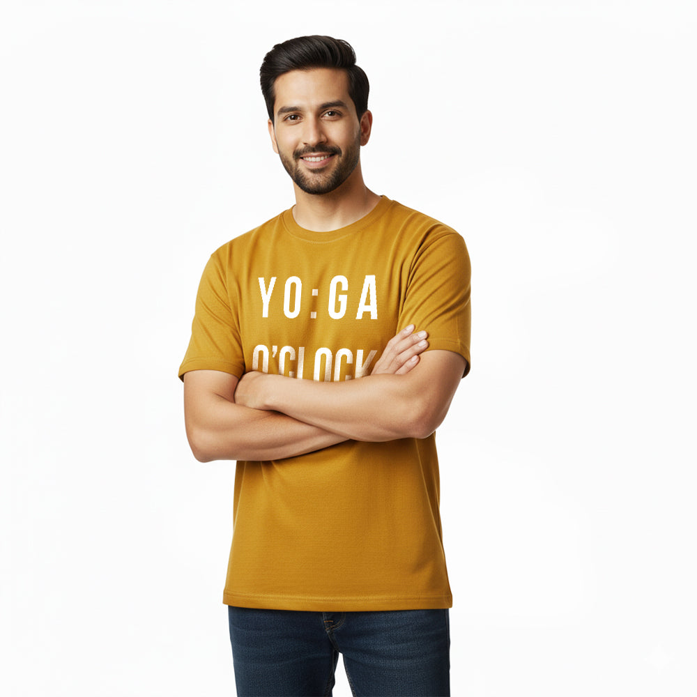 Yoga Clock- Mustard Yellow Round Neck Yoga T-shirt