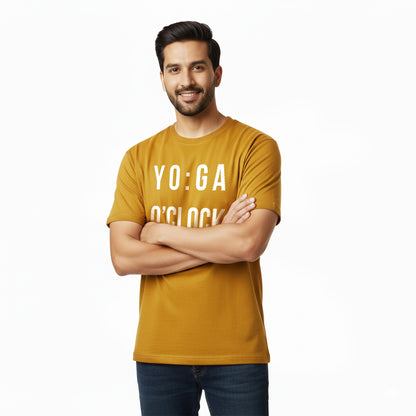 Yoga Clock- Mustard Yellow Round Neck Yoga T-shirt