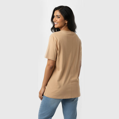 Yoga Chakras Mandala- Beige Round Neck Yoga T-shirt