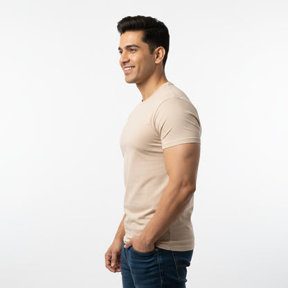 Yoga Chakras Mandala- Beige Round Neck Yoga T-shirt