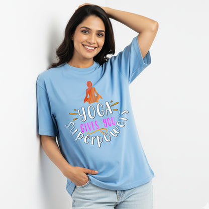 Yoga Superpower- Sky Blue Round Neck Yoga T-shirt
