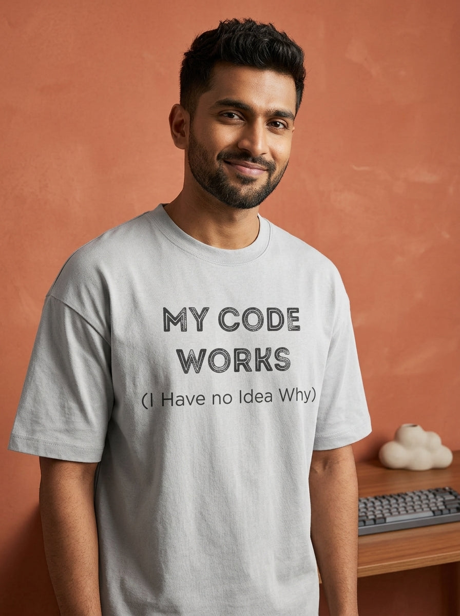 My Code Works- White Round Neck Coding T-shirt