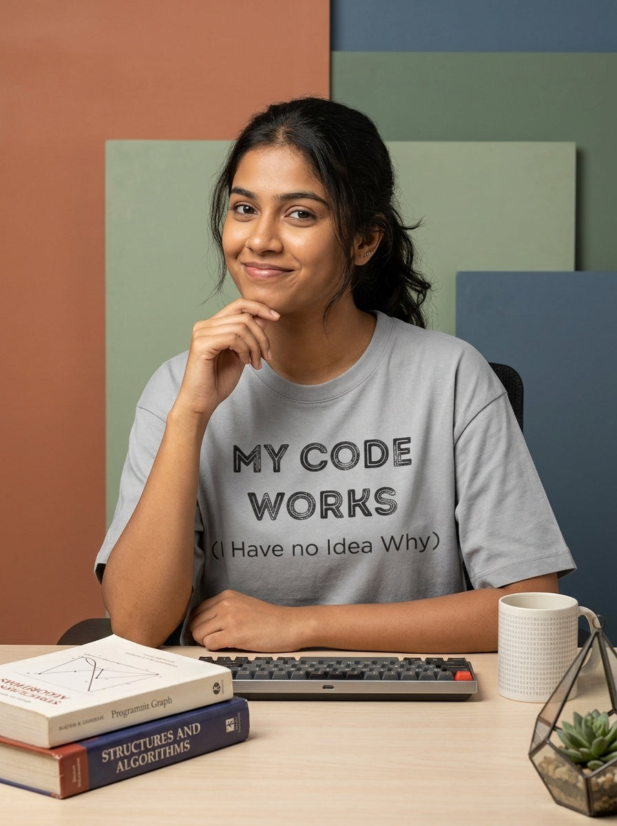 My Code Works- White Round Neck Coding T-shirt