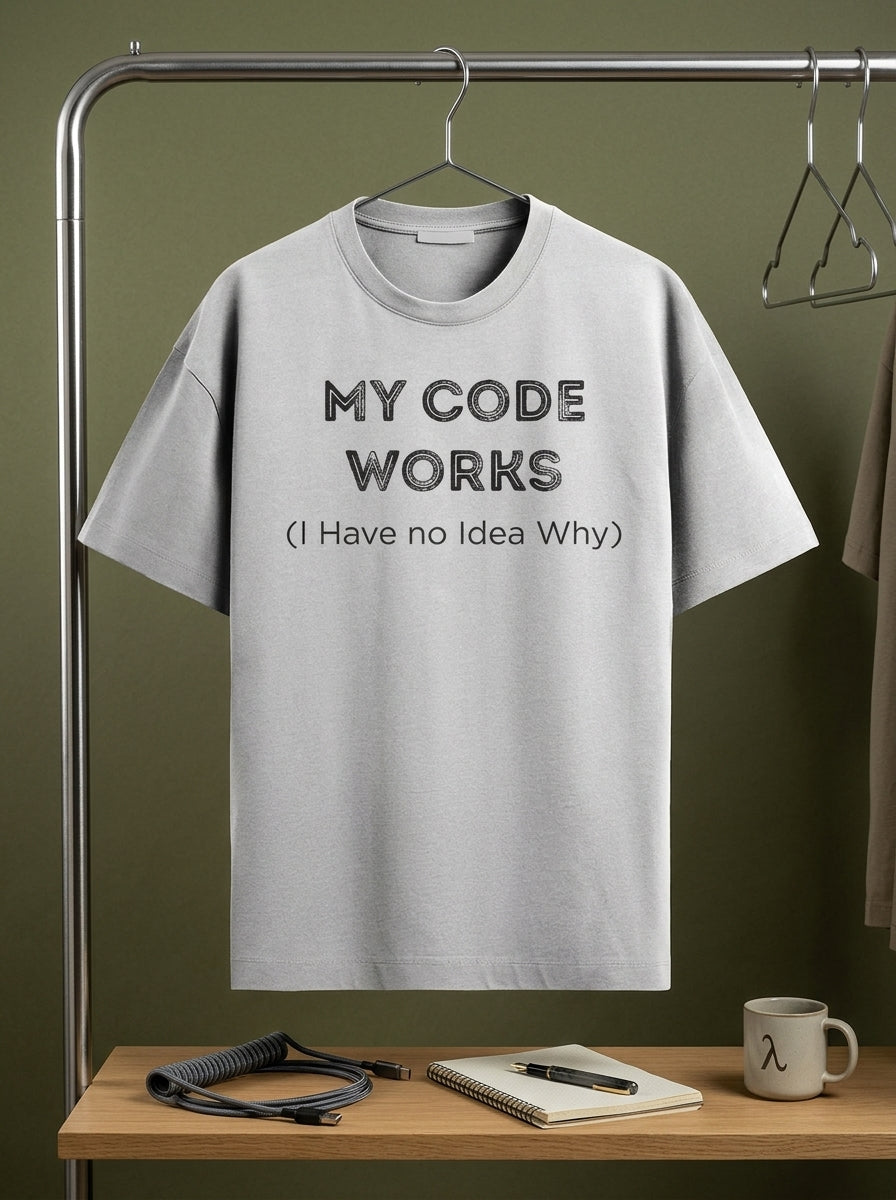 My Code Works- White Round Neck Coding T-shirt