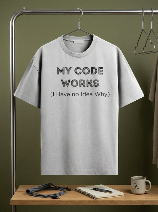 My Code Works- White Round Neck Coding T-shirt