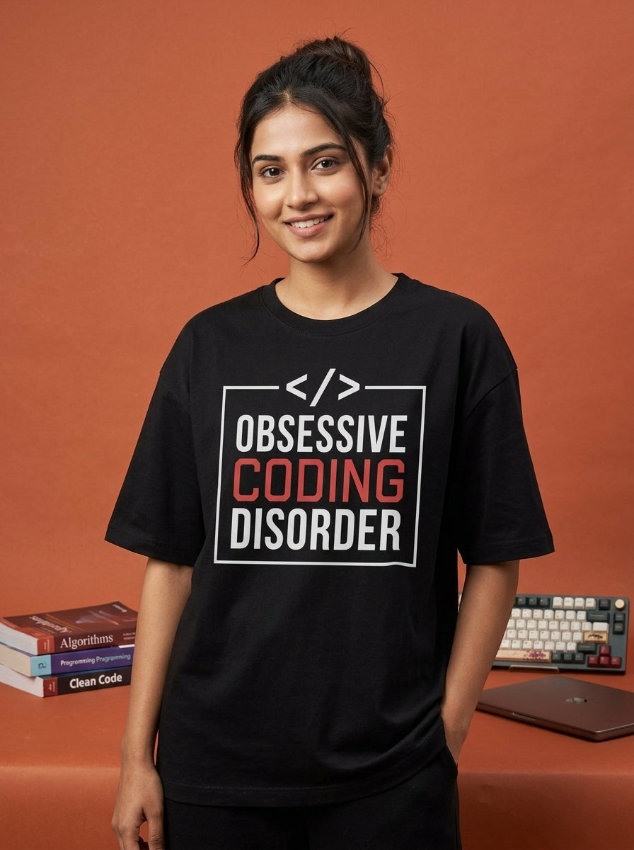 Obsessive Coding Disorder- Black Round Neck Coding T-shirt