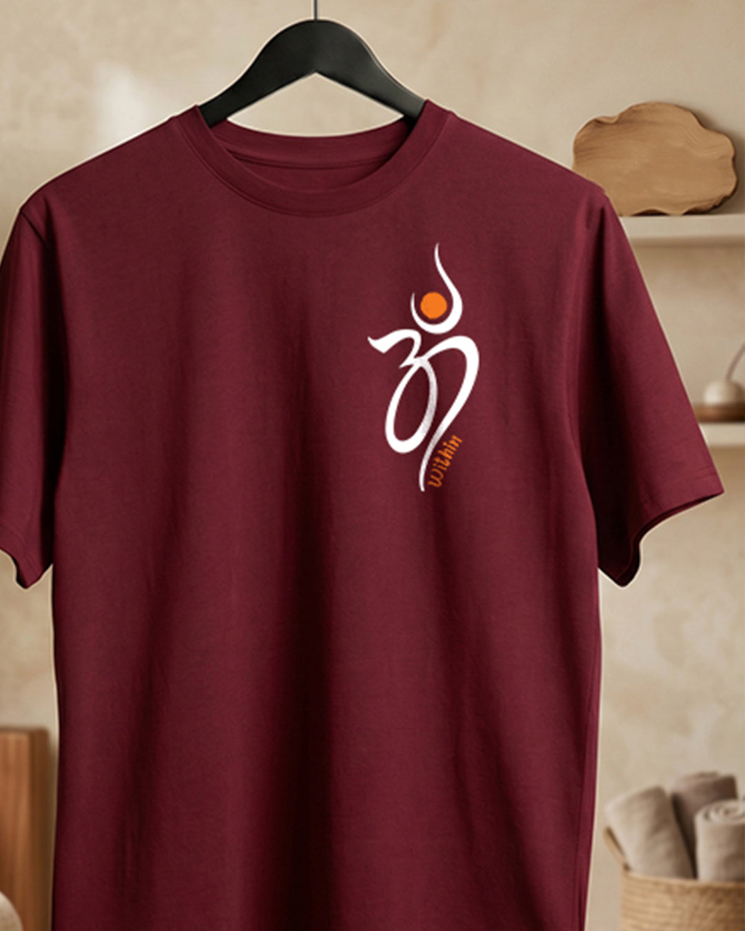 Om Within- Maroon Round Neck Yoga T-shirt