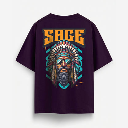 Sage- Purple Round Neck Oversized Graphic T-shirt