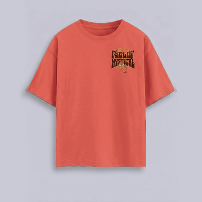 Feelin Mystical - Coral Round Neck Oversized Graphic T-shirt