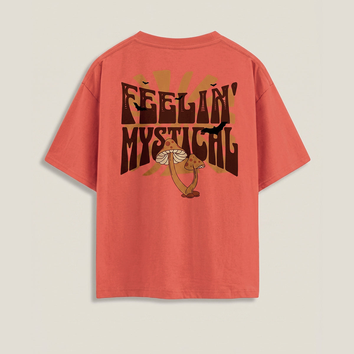 Feelin Mystical - Coral Round Neck Oversized Graphic T-shirt