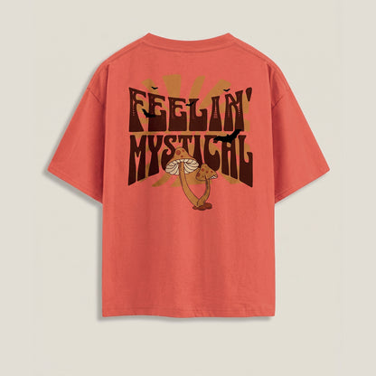 Feelin Mystical - Coral Round Neck Oversized Graphic T-shirt