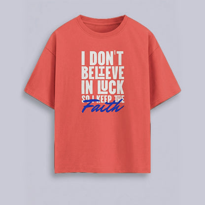 Keep The Faith - Coral Round Neck Oversized Graphic T-shirt