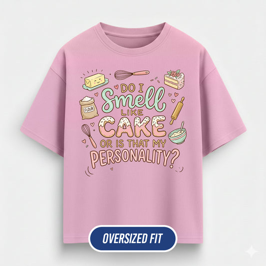 Smell Like Cake- Light Pink Baking Oversized Tshirt