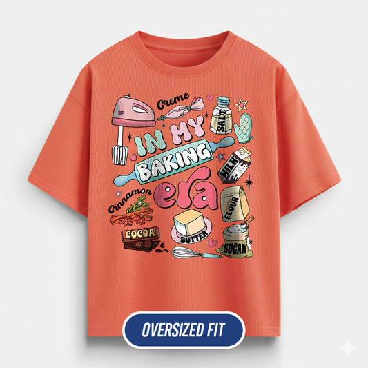 In My Baking Era- Coral Baking Oversized Tshirt