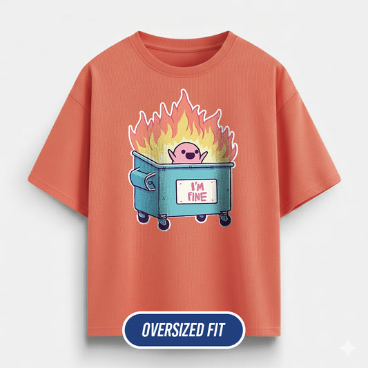 I Am Fine - Coral Corporate Oversized Tshirt