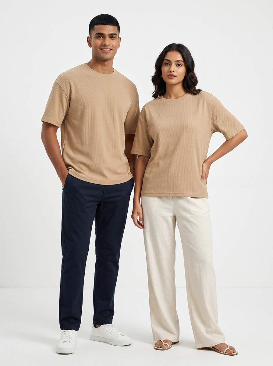 Beige- Solid Oversized Unisex T-shirt