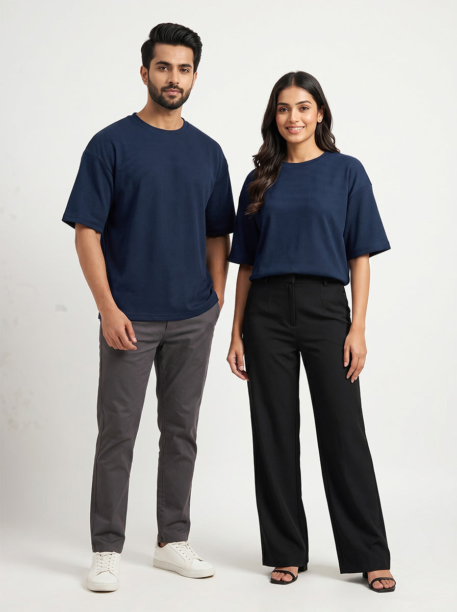 Navy Blue- Solid Oversized Unisex T-shirt