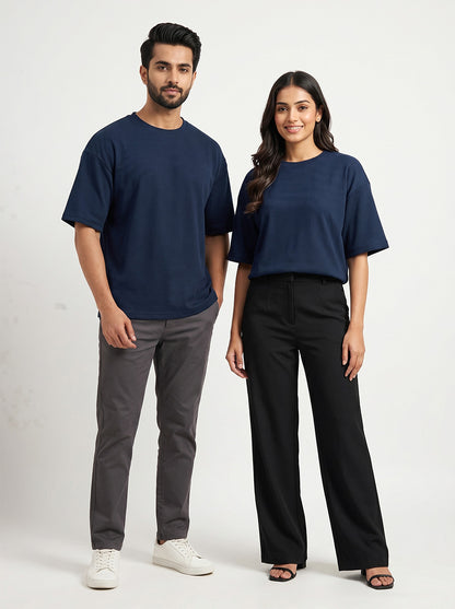 Navy Blue- Solid Oversized Unisex T-shirt