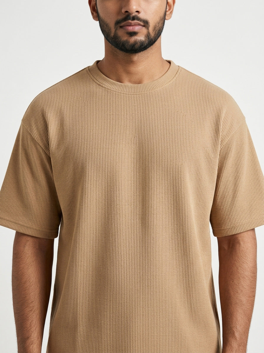 Beige- Solid Oversized Unisex T-shirt