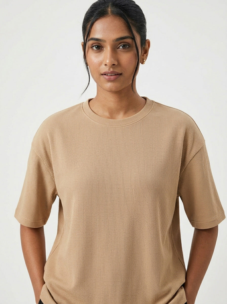 Beige- Solid Oversized Unisex T-shirt