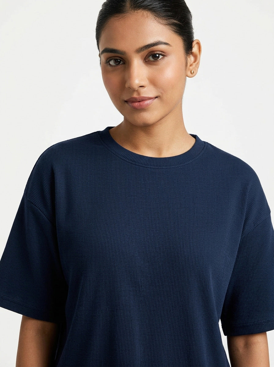 Navy Blue- Solid Oversized Unisex T-shirt