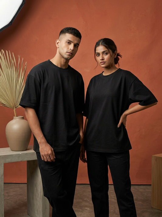 Black- Solid Oversized Unisex T-shirt