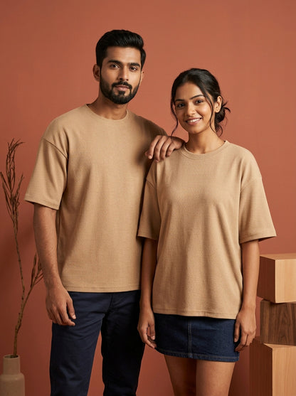 Beige- Solid Oversized Unisex T-shirt