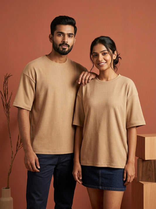 Beige- Solid Oversized Unisex T-shirt
