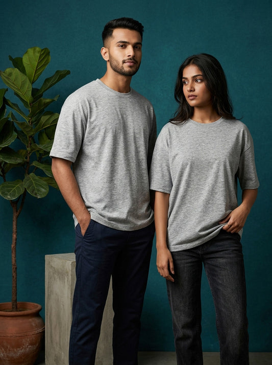 Grey- Solid Oversized Unisex T-shirt