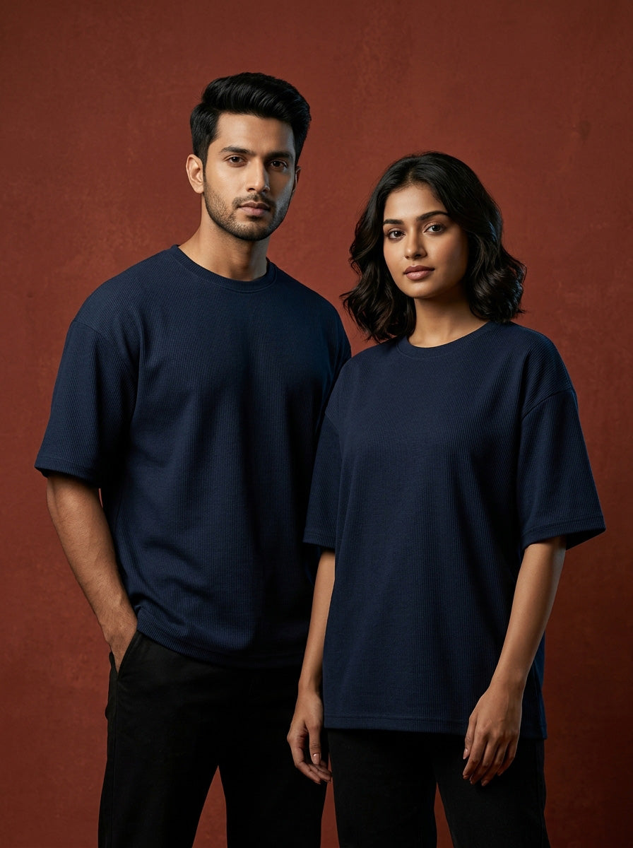 Navy Blue- Solid Oversized Unisex T-shirt