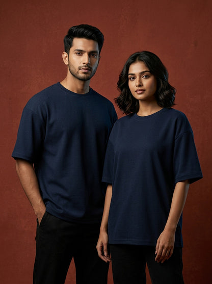 Navy Blue- Solid Oversized Unisex T-shirt