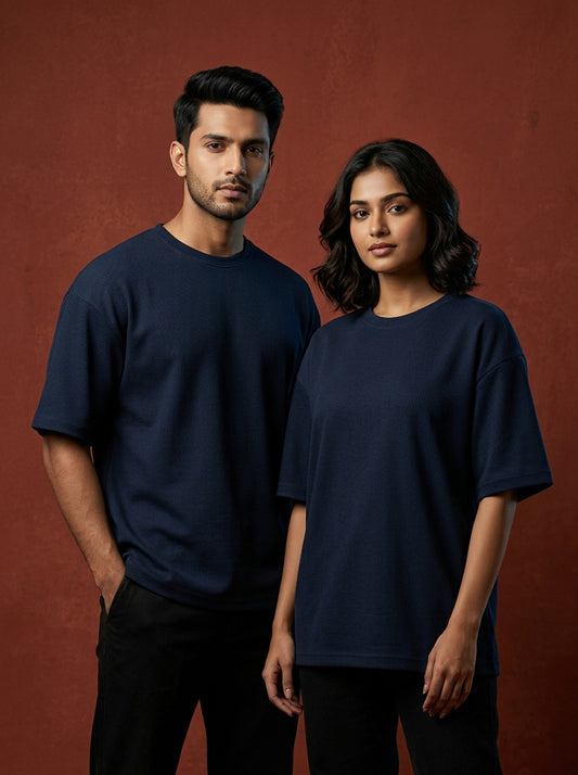 Navy Blue- Solid Oversized Unisex T-shirt
