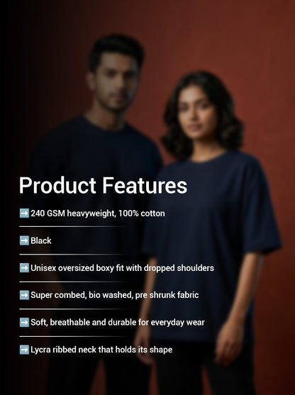 Navy Blue- Solid Oversized Unisex T-shirt