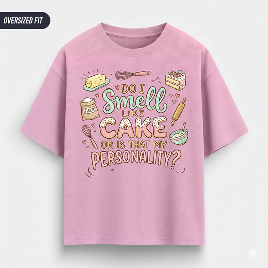 Smell Like Cake- Light Pink Baking Oversized Tshirt