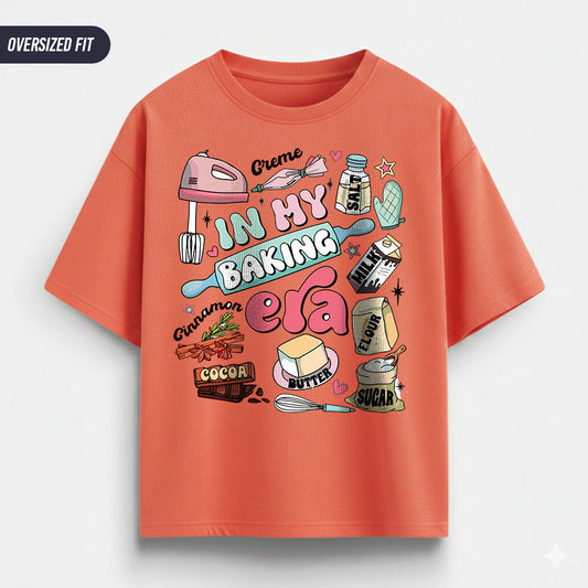 In My Baking Era- Coral Baking Oversized Tshirt
