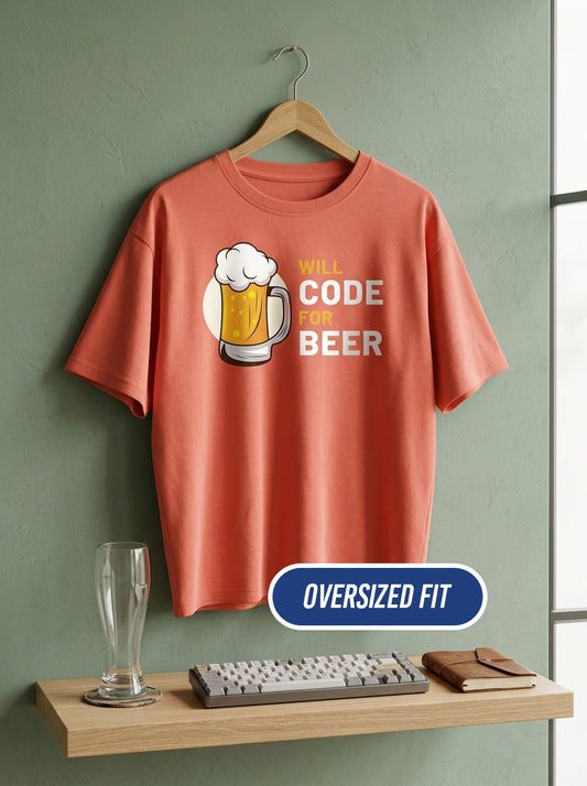Will Code For Beer - Coral Coding Oversized Tshirt