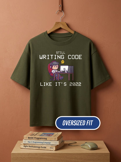 Still Writing Code - Olive Green Coding Oversized Tshirt