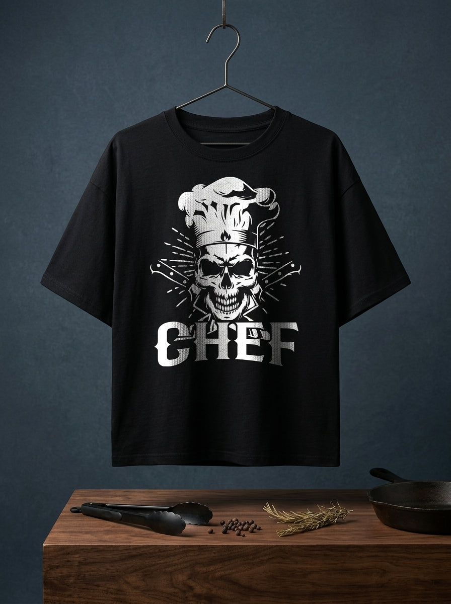 Chef Skull- Black Chef Oversized Tshirt
