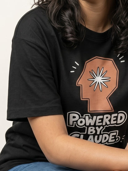 Powered By Claude- Black Round Neck A.I. Tshirt