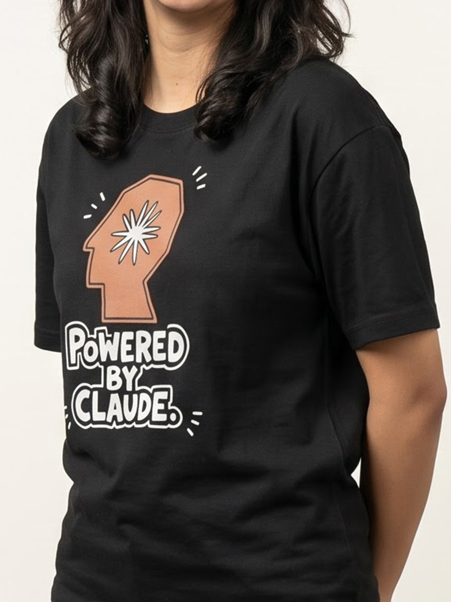 Powered By Claude- Black Round Neck A.I. Tshirt