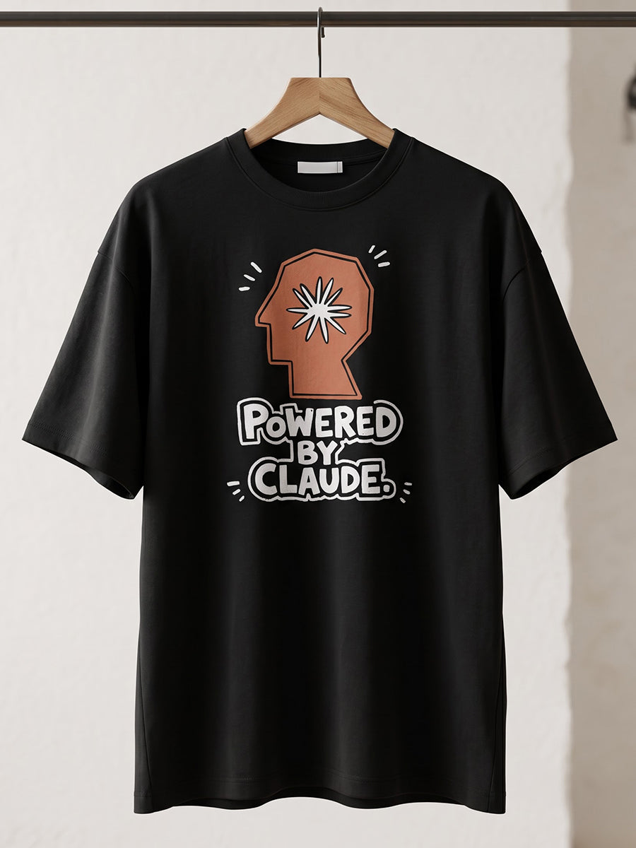 Powered By Claude- Black Round Neck A.I. Tshirt