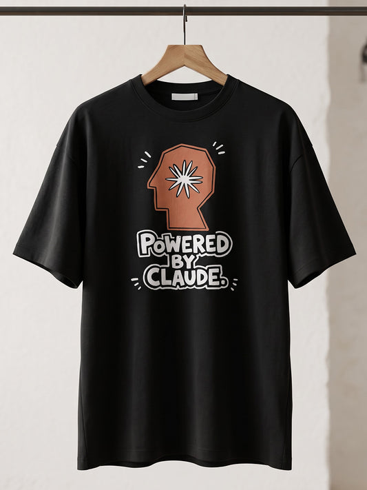 Powered By Claude- Black Round Neck A.I. Tshirt