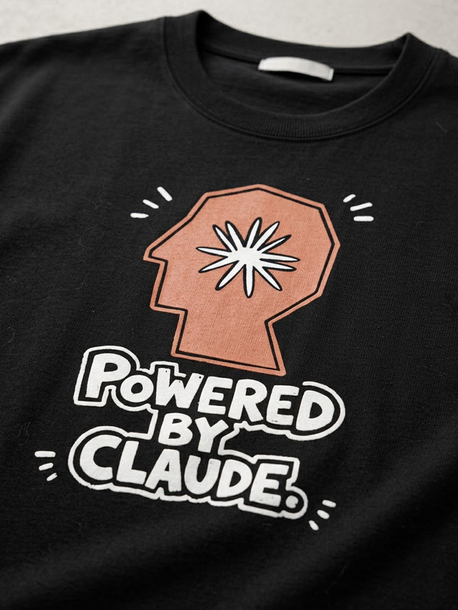 Powered By Claude- Black Round Neck A.I. Tshirt