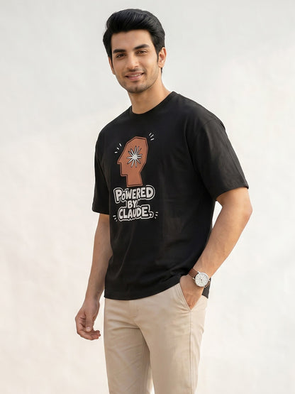 Powered By Claude- Black Round Neck A.I. Tshirt