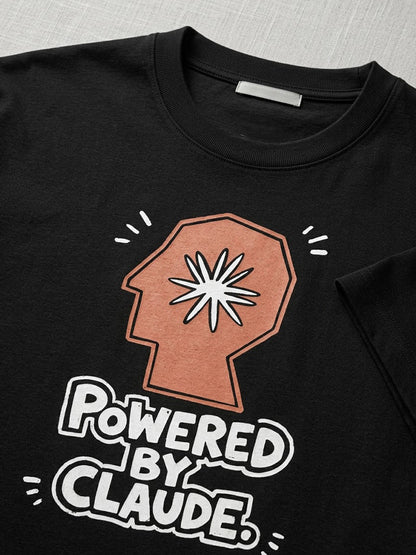 Powered By Claude- Black Round Neck A.I. Tshirt