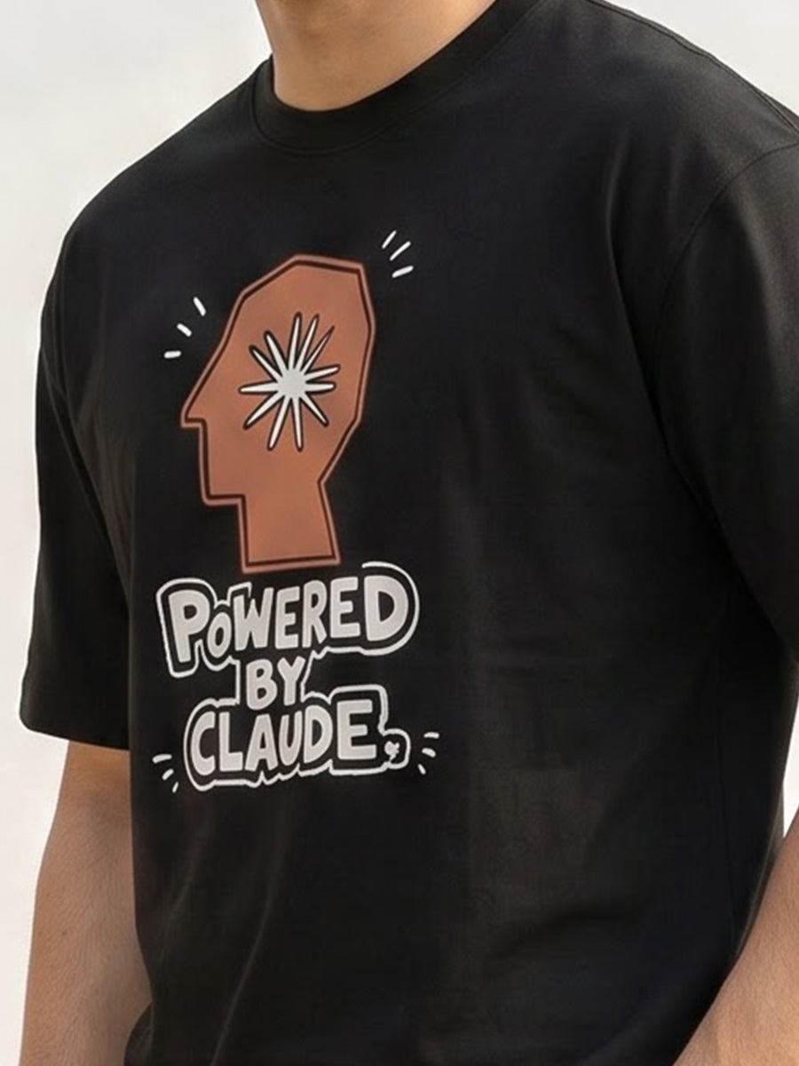 Powered By Claude- Black Round Neck A.I. Tshirt
