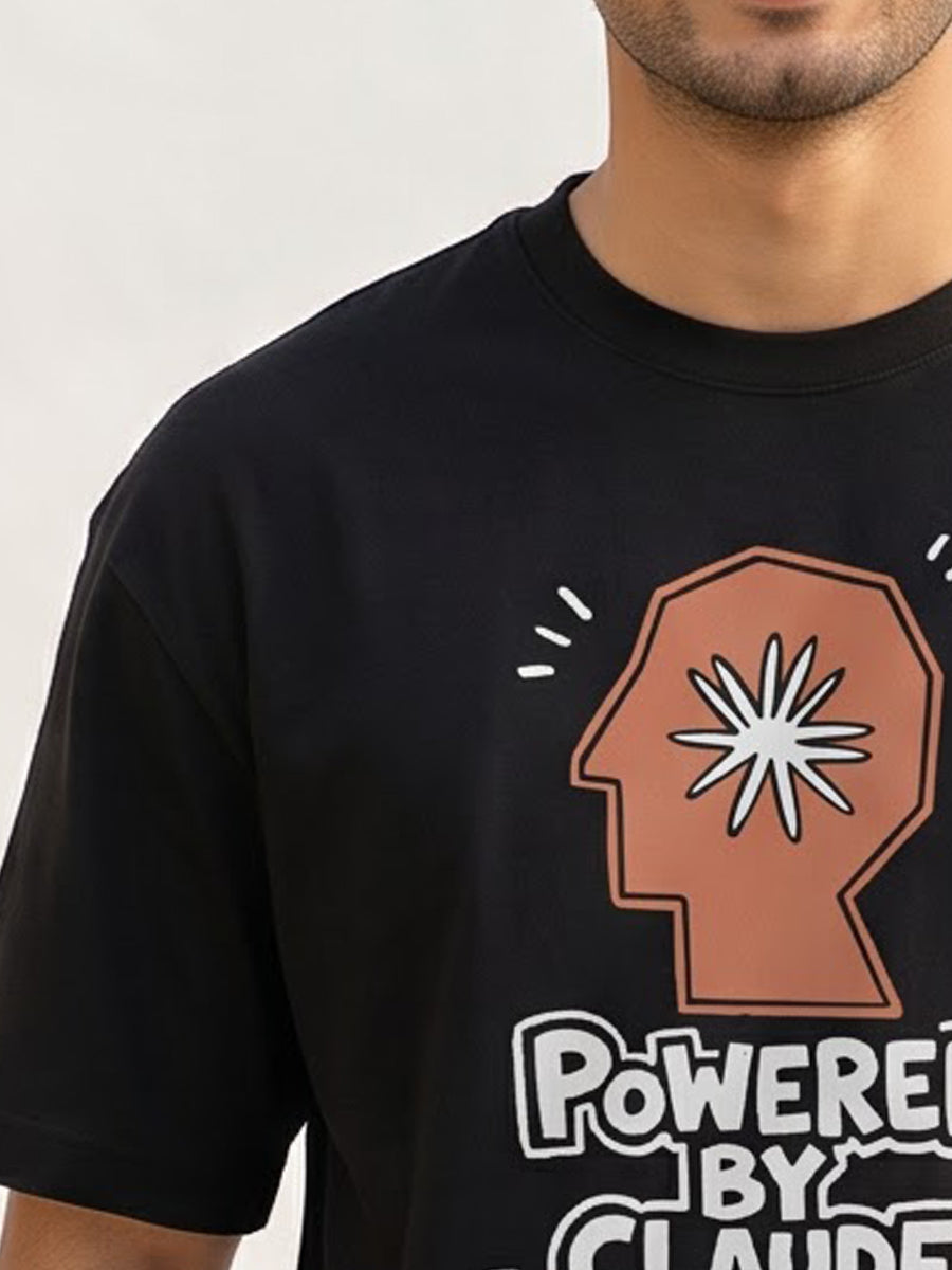 Powered By Claude- Black Round Neck A.I. Tshirt