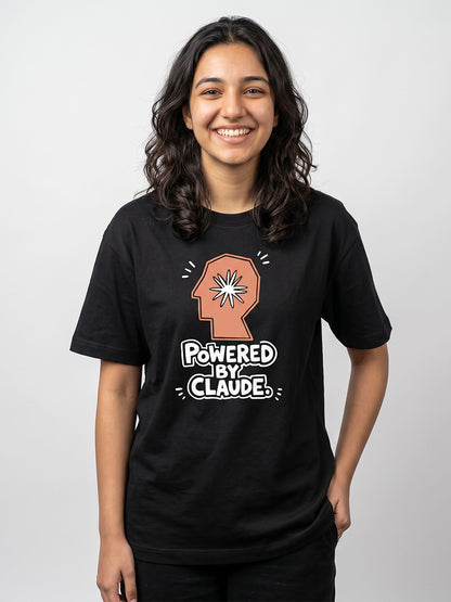 Powered By Claude- Black Round Neck A.I. Tshirt
